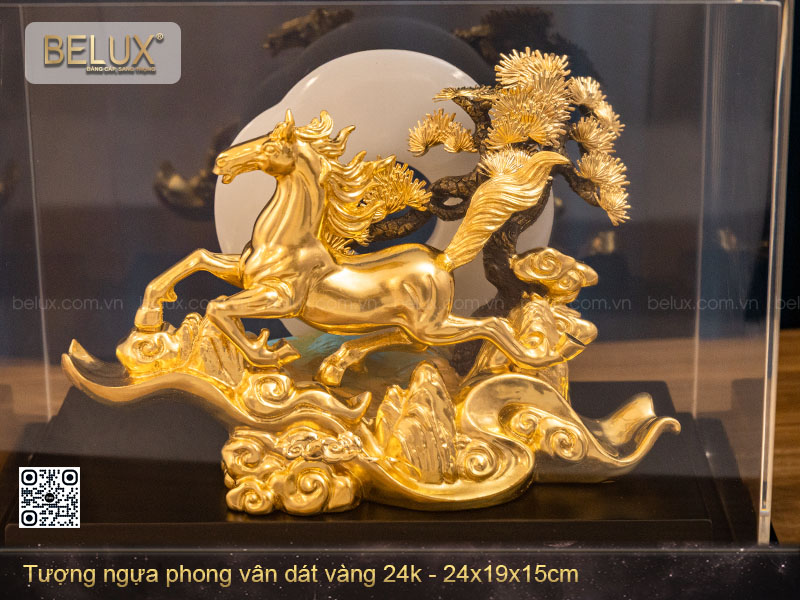 Tượng Ngựa Phong Vân dát vàng 24k 24x19x15cm